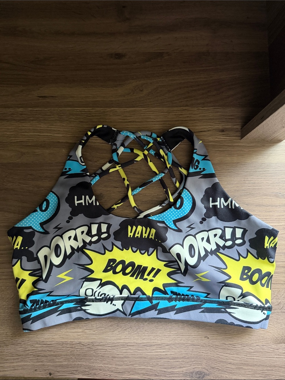 Constantly Varied Gear CVG “Comic Book” Pop Art Black Workout Sports Bra, Medium